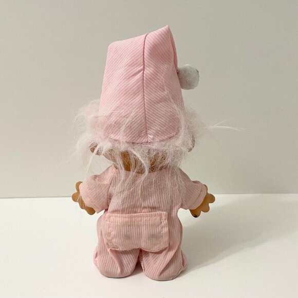 Vtg Russ Bedtime Sleepy Troll Doll Pajamas Pink Stripe Nightcap 8 Inch Tall - Picture 8 of 16